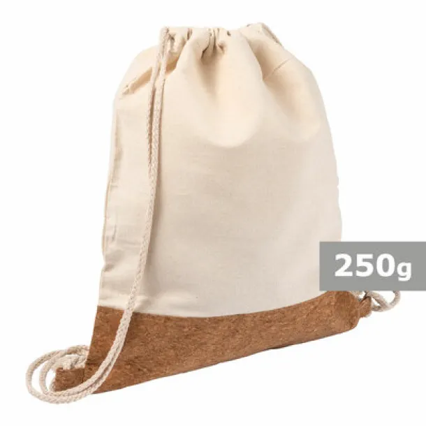  Cotton drawstring bag with cork element beige