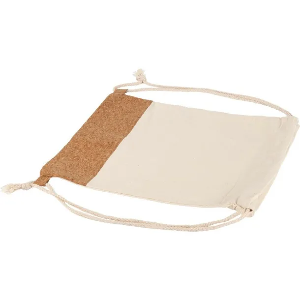  Cotton drawstring bag with cork element beige