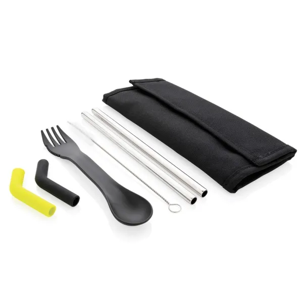  Tierra 2pcs straw and cutlery set in pouch - XD Collection Black 