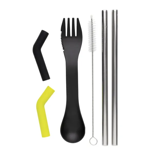  Tierra 2pcs straw and cutlery set in pouch - XD Collection Black 