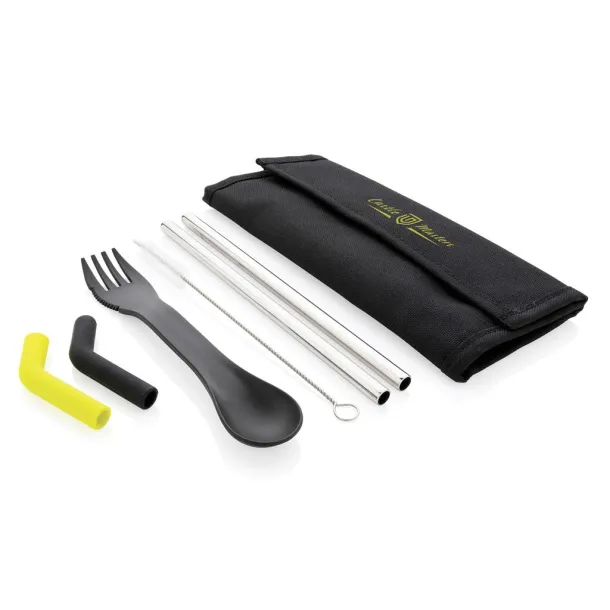  Tierra 2pcs straw and cutlery set in pouch - XD Collection Black 