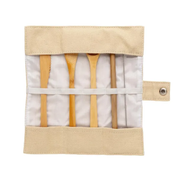  Reusable bamboo travel cutlery set - XD Collection White 