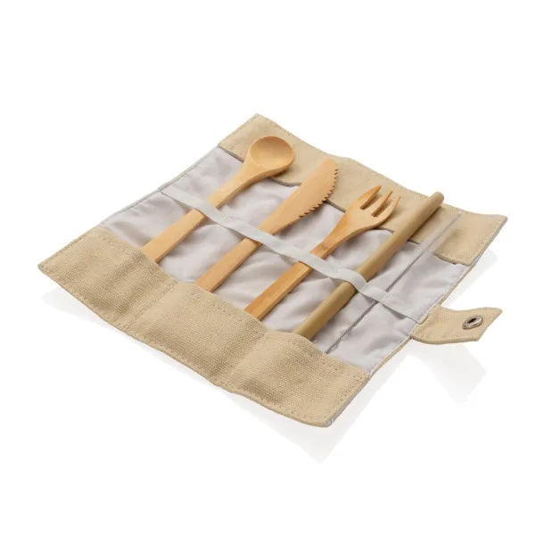  Reusable bamboo travel cutlery set - XD Collection White 