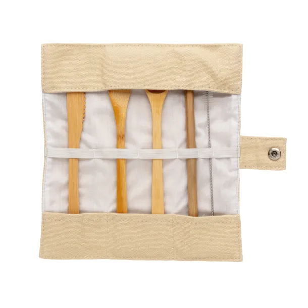  Reusable bamboo travel cutlery set - XD Collection White 