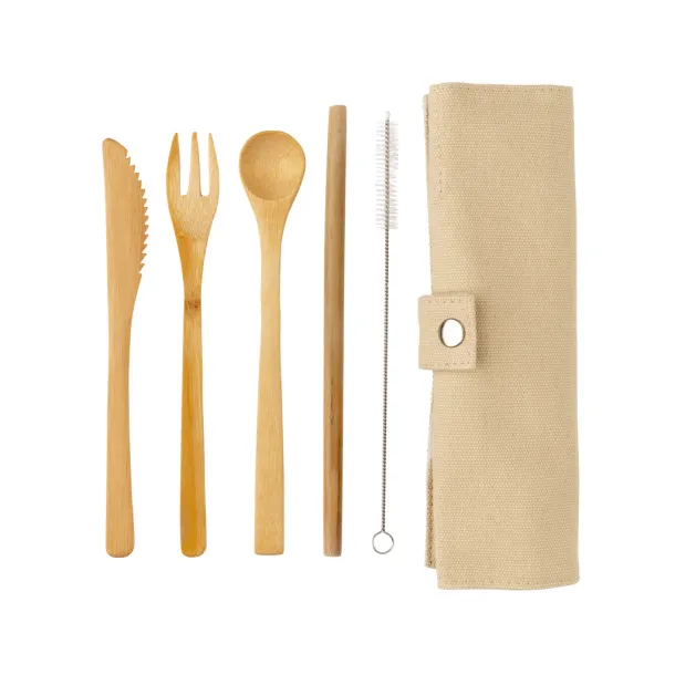  Reusable bamboo travel cutlery set - XD Collection White 