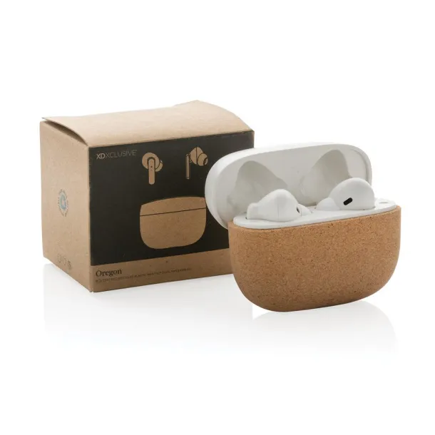  Oregon RCS recycled plastic and cork TWS earbuds - XD Xclusive Brown 