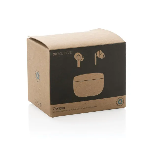  Oregon RCS recycled plastic and cork TWS earbuds - XD Xclusive Brown 