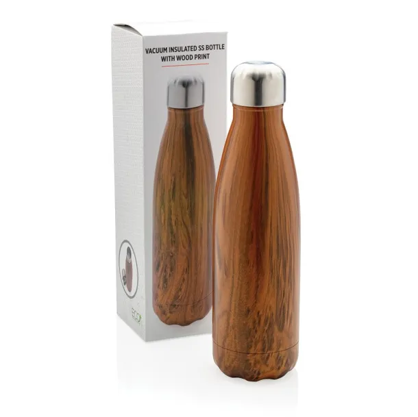  Vacuum insulated ss bottle with wood print - XD Collection Brown 