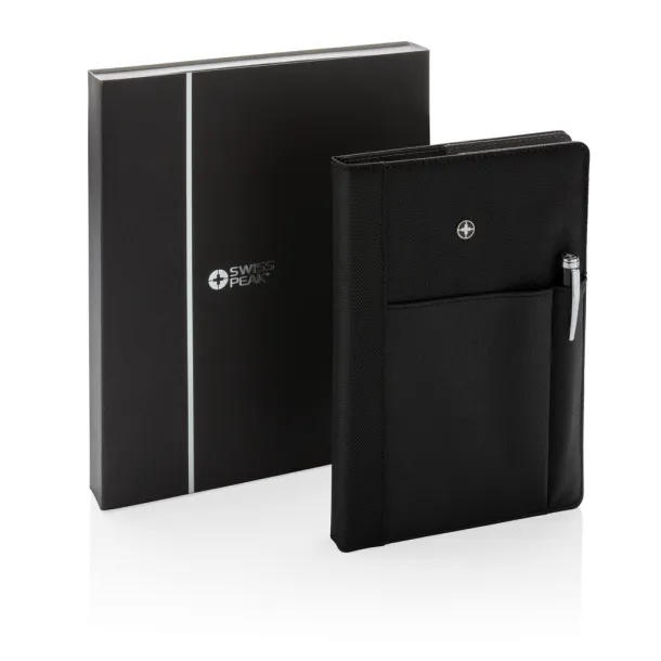  Swiss Peak refillable notebook and pen set - Swiss Peak Black 