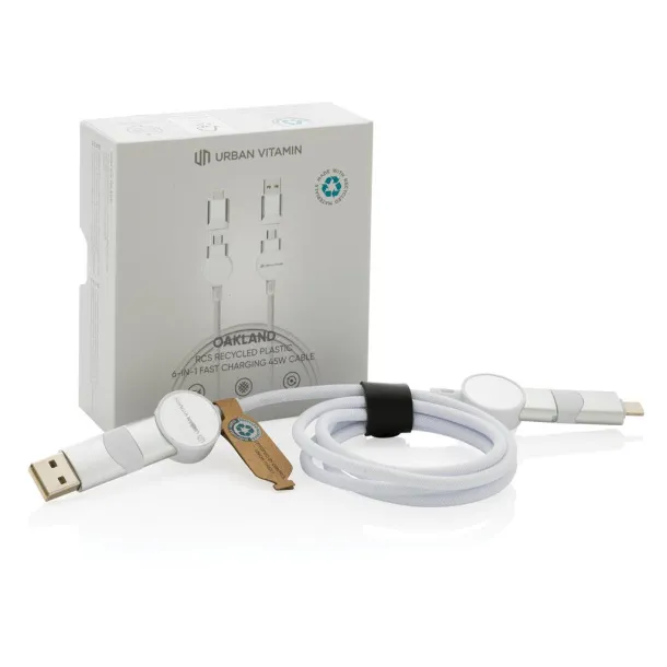  Oakland RCS recycled plastic 6-in-1 fast charging 45W cable - Urban Vitamin White 