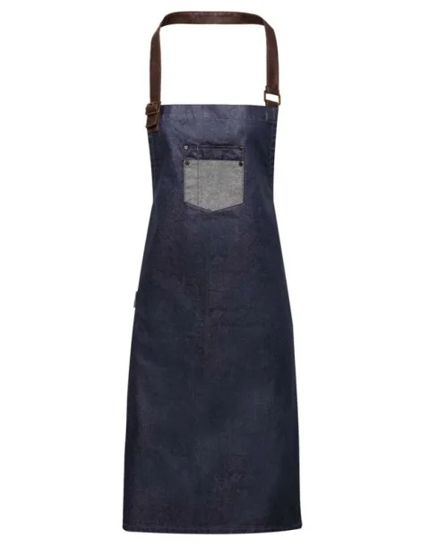  'DIVISION' WAXED LOOK DENIM BIB APRON WITH FAUX LEATHER - Premier Indigo Denim