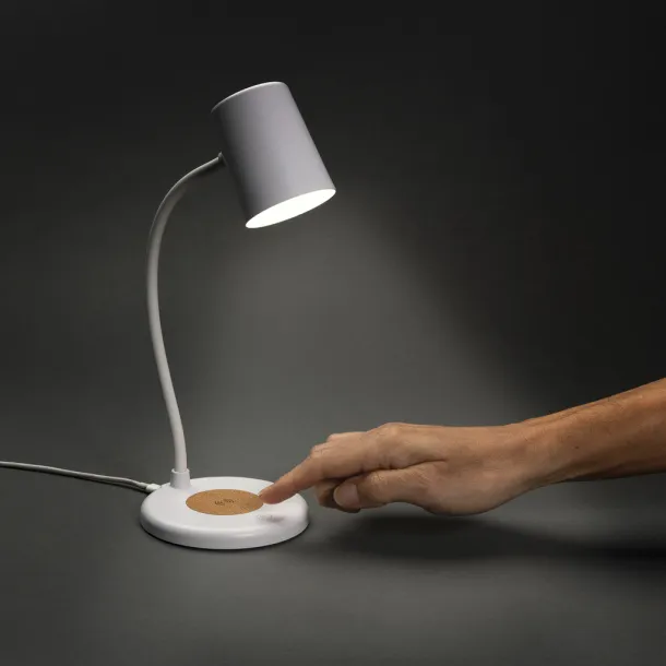 Zenara RCS recycled plastic and cork 15W wireless desk lamp - XD Collection White 