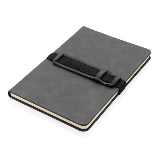  Deluxe hardcover PU notebook A5 with phone and pen holder - XD Collection Grey 