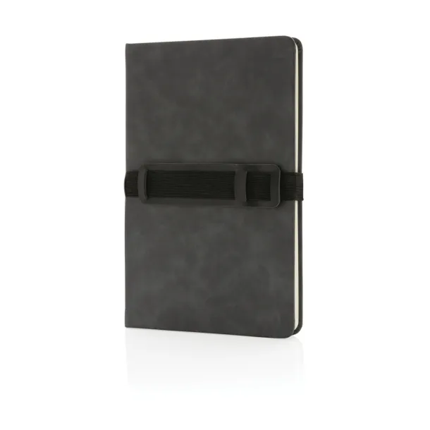  Deluxe hardcover PU notebook A5 with phone and pen holder - XD Collection Grey 