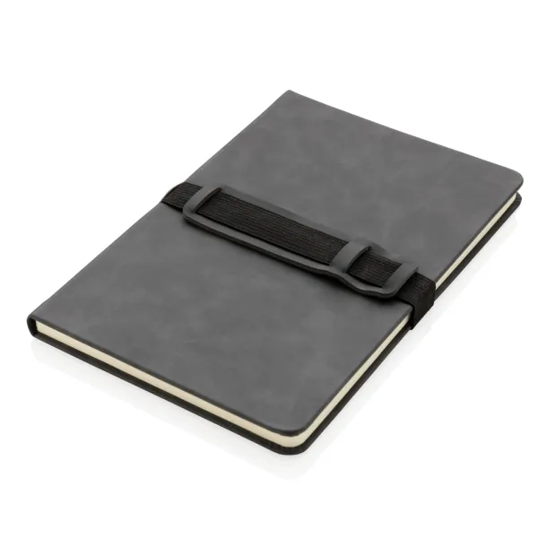  Deluxe hardcover PU notebook A5 with phone and pen holder - XD Collection Grey 