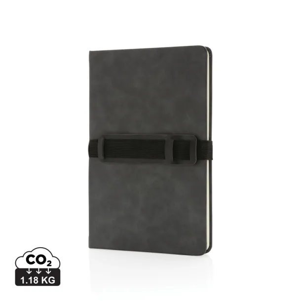  Deluxe hardcover PU notebook A5 with phone and pen holder - XD Collection Grey 