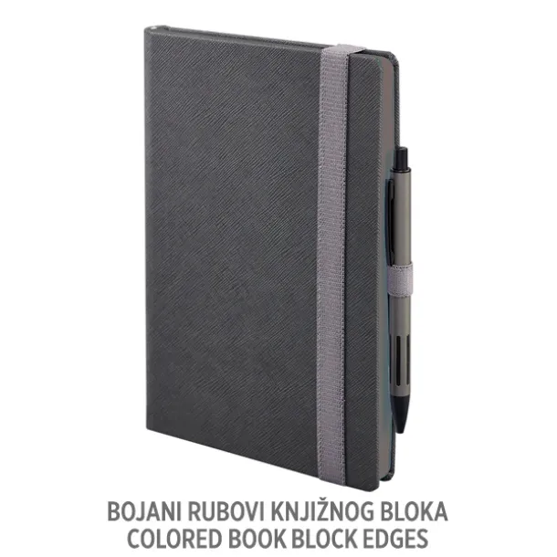 TEXTURE COLORE MAXI Notes sa elastičnom trakom, držačem olovke i obojanim uglom knjižnog bloka, B5 Tamnosiva
