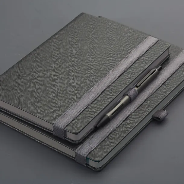 TEXTURE COLORE MAXI B5 notebook with elastic band, pen loop and coloured paper edges Dark gray