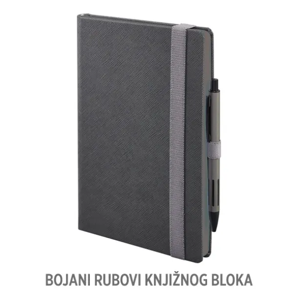 TEXTURE COLORE MAXI Notes sa elastičnom trakom, držačem olovke i obojanim uglom knjižnog bloka, B5 Tamnosiva
