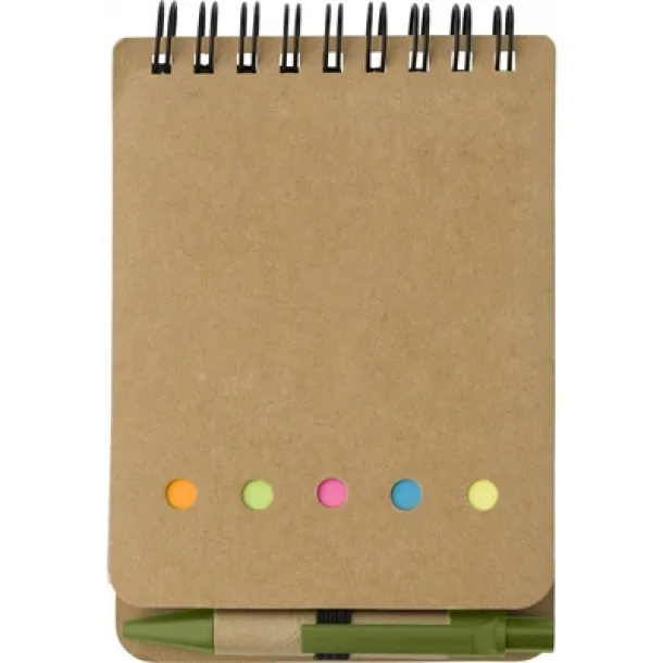  Memo holder, notebook approx. A6, sticky notes and ball pen light green