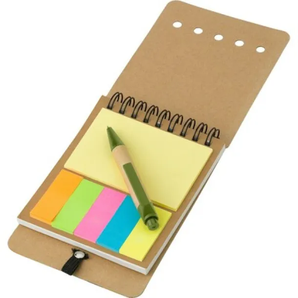  Memo holder, notebook approx. A6, sticky notes and ball pen light green