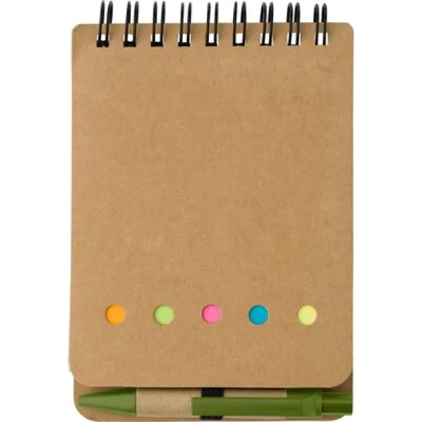  Memo holder, notebook approx. A6, sticky notes and ball pen light green