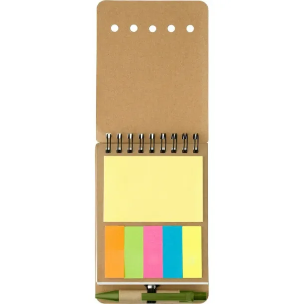  Memo holder, notebook approx. A6, sticky notes and ball pen light green