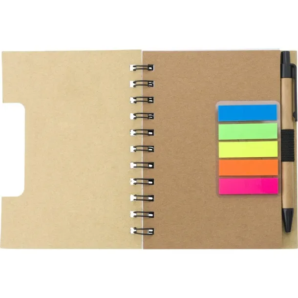  Memo holder, notebook, sticky notes, ball pen brown