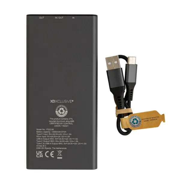  Terra RCS recycled 18W aluminum powerbank 10.000 mAh - XD Xclusive Grey 