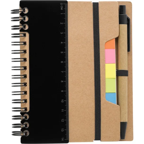  Memo holder, notebook, sticky notes, ball pen Crna