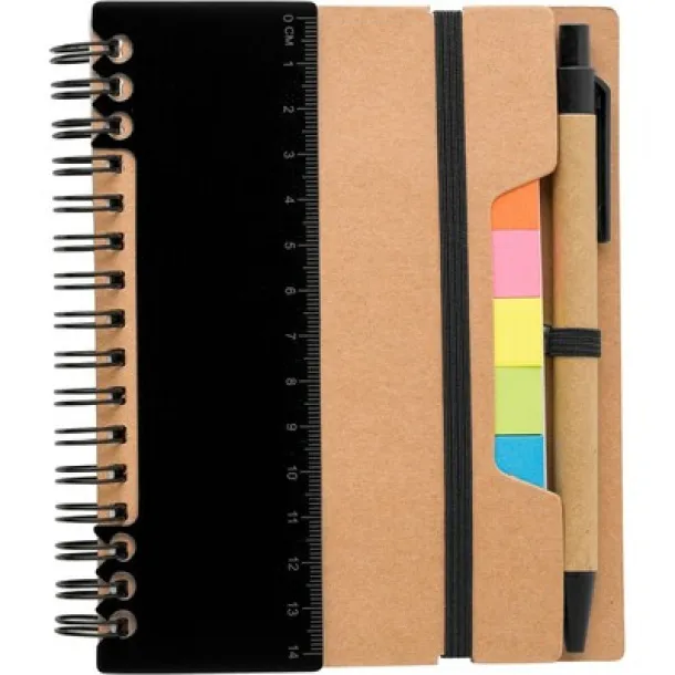  Memo holder, notebook, sticky notes, ball pen Crna