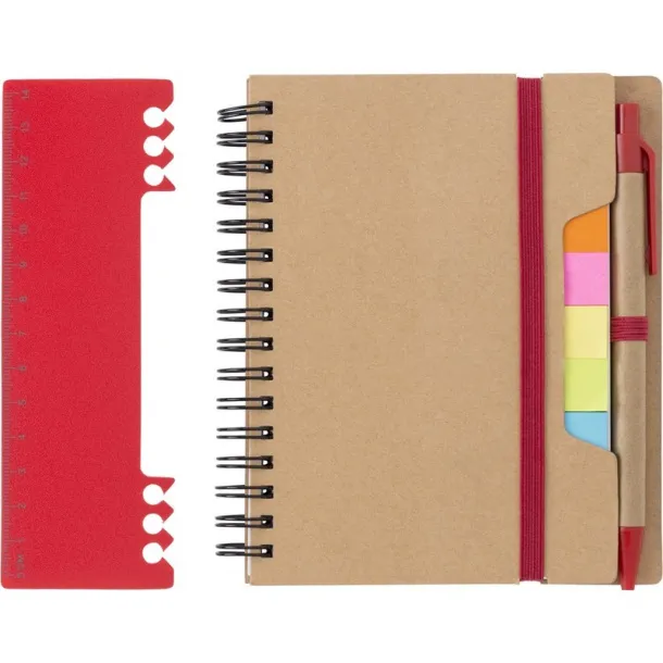  Memo holder, notebook, sticky notes, ball pen Crvena