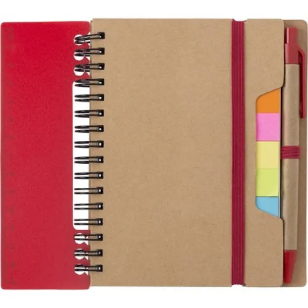  Memo holder, notebook, sticky notes, ball pen Crvena