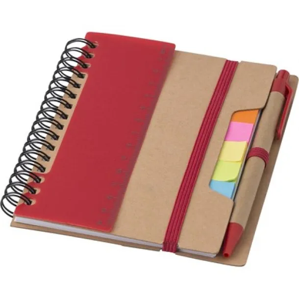  Memo holder, notebook, sticky notes, ball pen Crvena