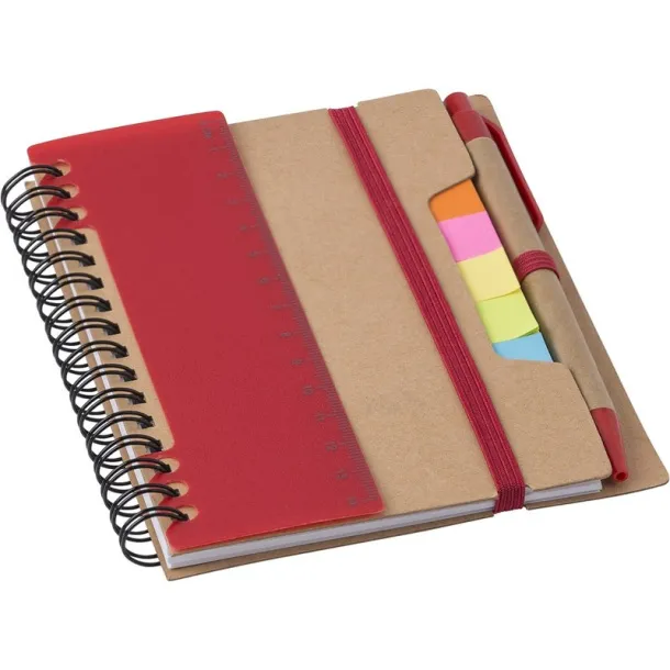  Memo holder, notebook, sticky notes, ball pen Crvena