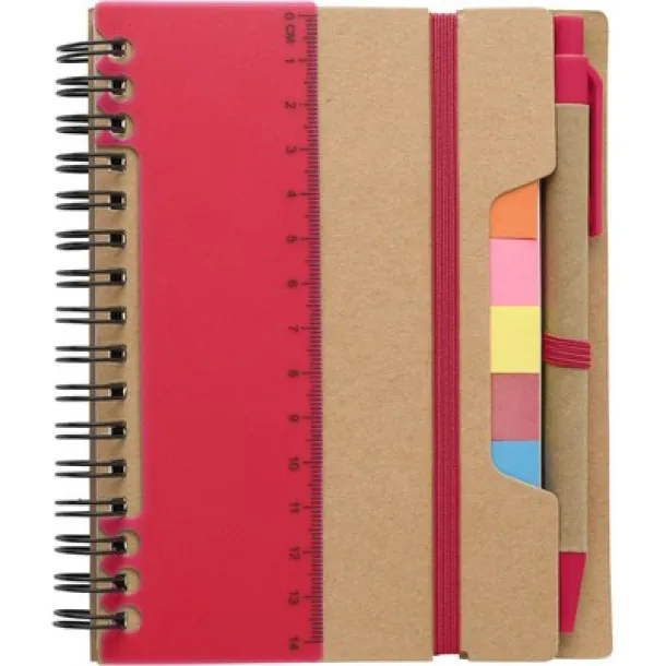  Memo holder, notebook, sticky notes, ball pen Crvena