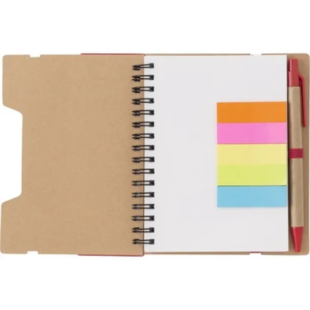  Memo holder, notebook, sticky notes, ball pen red