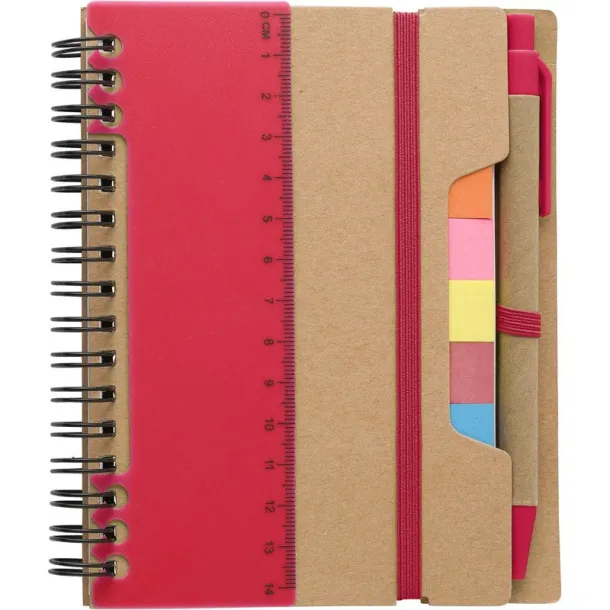  Memo holder, notebook, sticky notes, ball pen Crvena