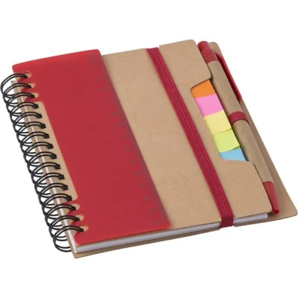  Memo holder, notebook, sticky notes, ball pen Crvena
