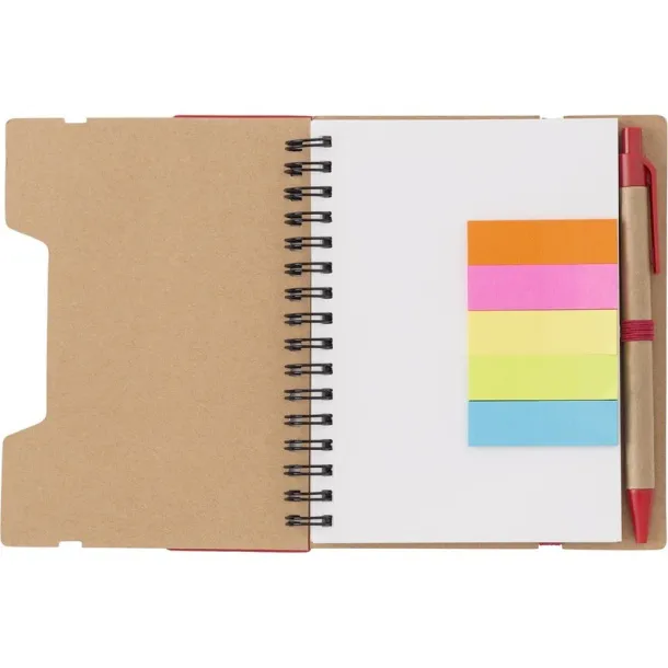  Memo holder, notebook, sticky notes, ball pen Crvena