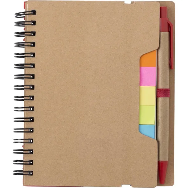  Memo holder, notebook, sticky notes, ball pen red