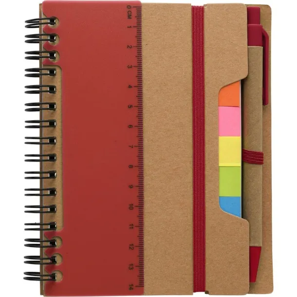  Memo holder, notebook, sticky notes, ball pen Crvena