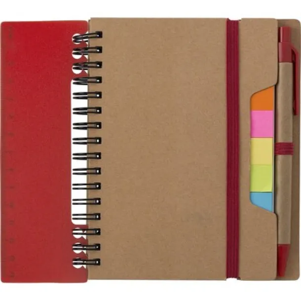  Memo holder, notebook, sticky notes, ball pen red