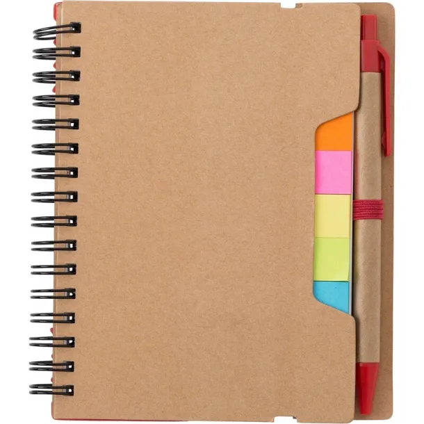  Memo holder, notebook, sticky notes, ball pen red