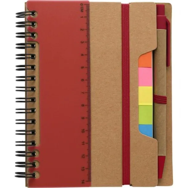  Memo holder, notebook, sticky notes, ball pen Crvena