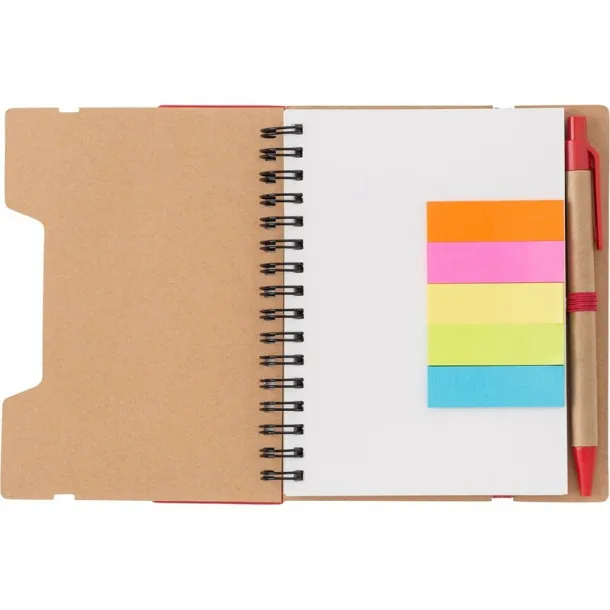  Memo holder, notebook, sticky notes, ball pen Crvena