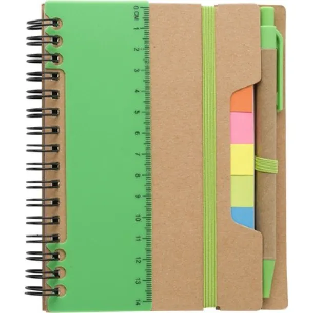  Memo holder, notebook, sticky notes, ball pen light green