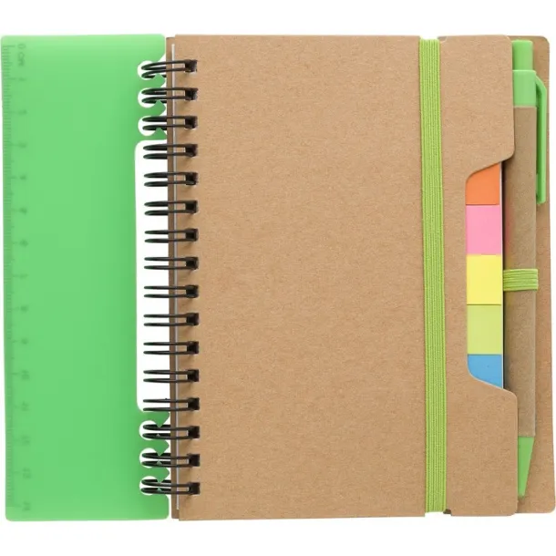  Memo holder, notebook, sticky notes, ball pen light green