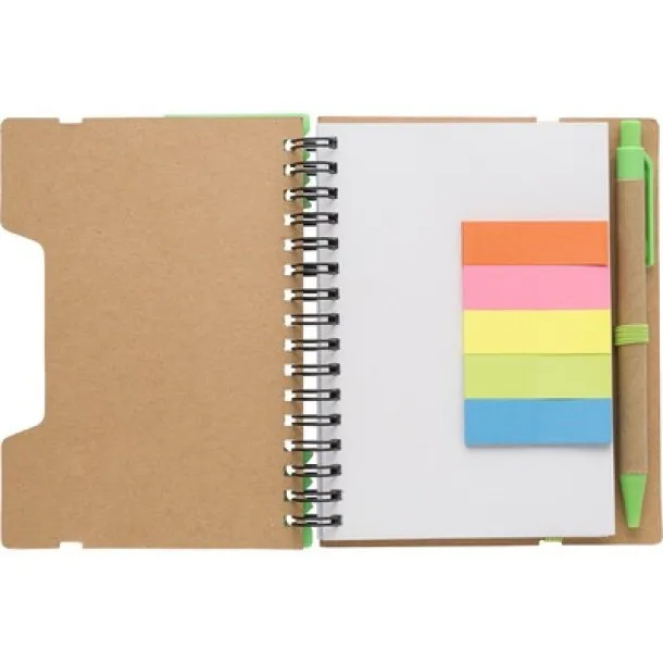  Memo holder, notebook, sticky notes, ball pen light green