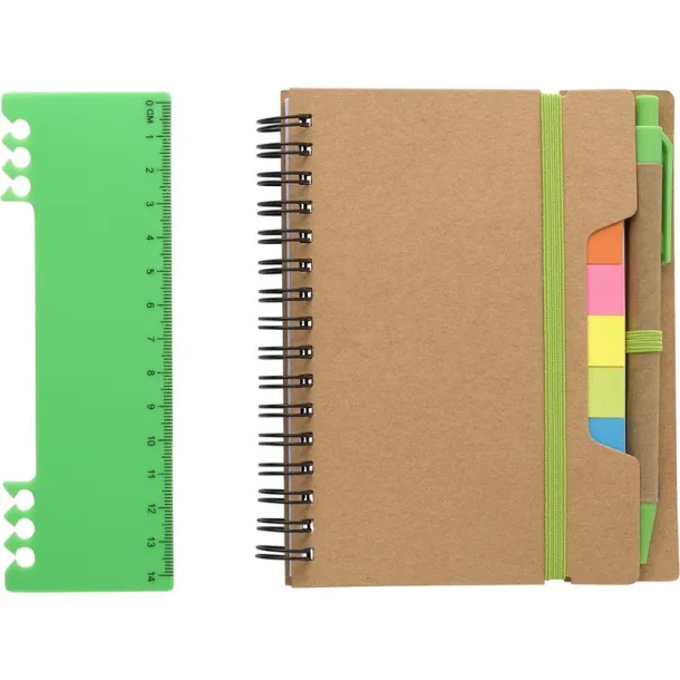  Memo holder, notebook, sticky notes, ball pen light green